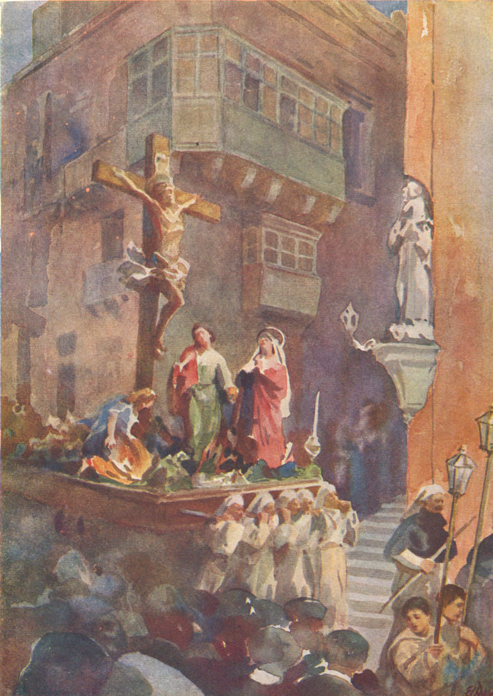 MALTA. Section of Good Friday Procession (Dingli) 1927 old vintage print